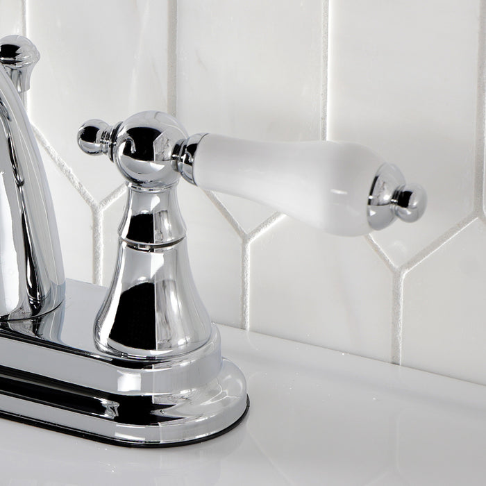Kingston Tulare KS7611PL - English Vintage Double-Handle 3-Hole Deck Mount 4-Inch Centerset Bathroom Faucet with Brass Pop-Up, Polished Chrome