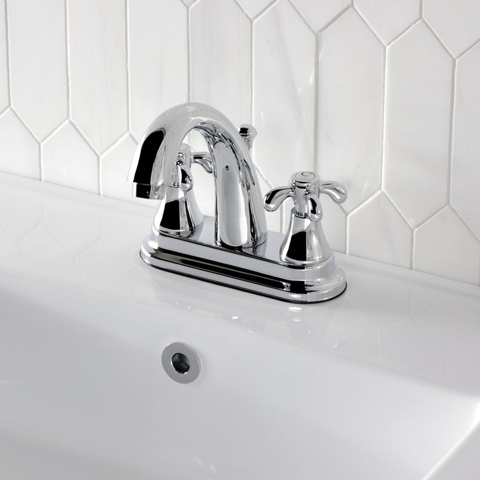 Kingston Heirloom KS7611TX - French Country Double-Handle 3-Hole Deck Mount 4-Inch Centerset Bathroom Faucet with Brass Pop-Up, Polished Chrome