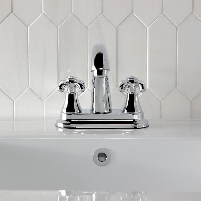 Kingston Heirloom KS7611TX - French Country Double-Handle 3-Hole Deck Mount 4-Inch Centerset Bathroom Faucet with Brass Pop-Up, Polished Chrome