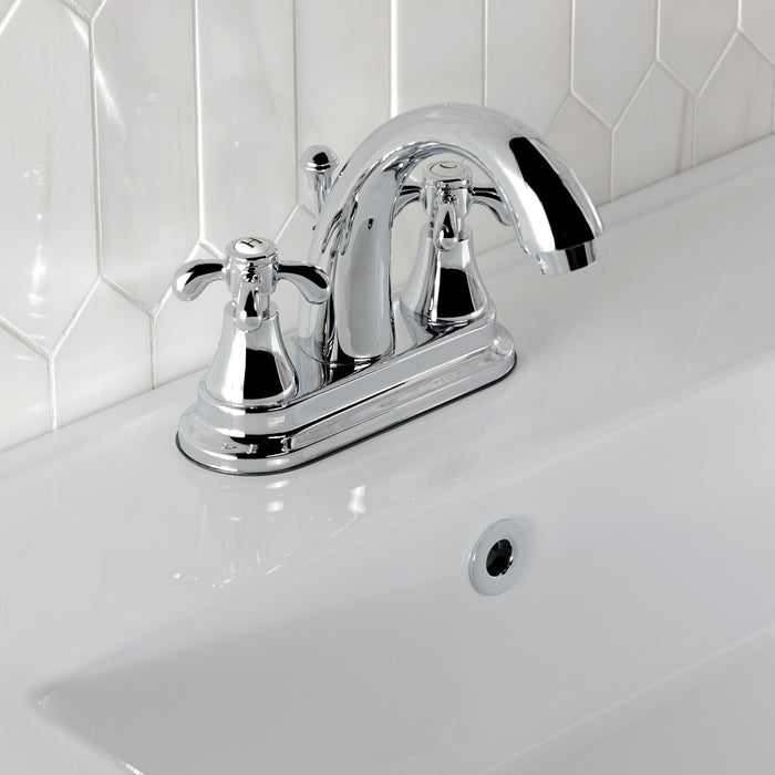 Kingston Heirloom KS7611TX - French Country Double-Handle 3-Hole Deck Mount 4-Inch Centerset Bathroom Faucet with Brass Pop-Up, Polished Chrome