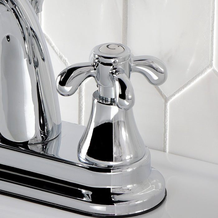 Kingston Heirloom KS7611TX - French Country Double-Handle 3-Hole Deck Mount 4-Inch Centerset Bathroom Faucet with Brass Pop-Up, Polished Chrome
