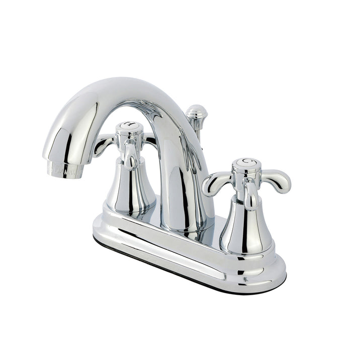 Kingston Heirloom KS7611TX - French Country Double-Handle 3-Hole Deck Mount 4-Inch Centerset Bathroom Faucet with Brass Pop-Up, Polished Chrome