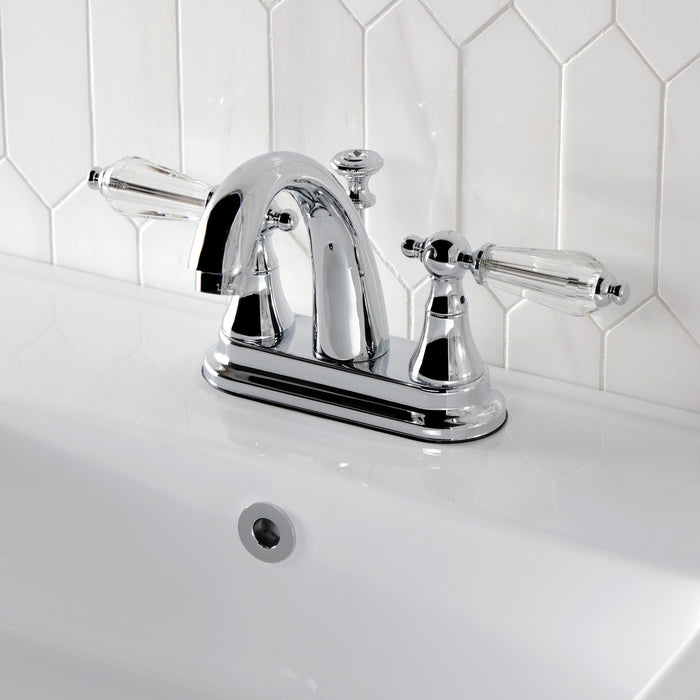 Kingston Heirloom KS7611WLL - Wilshire Double-Handle 3-Hole Deck Mount 4-Inch Centerset Bathroom Faucet with Brass Pop-Up, Polished Chrome