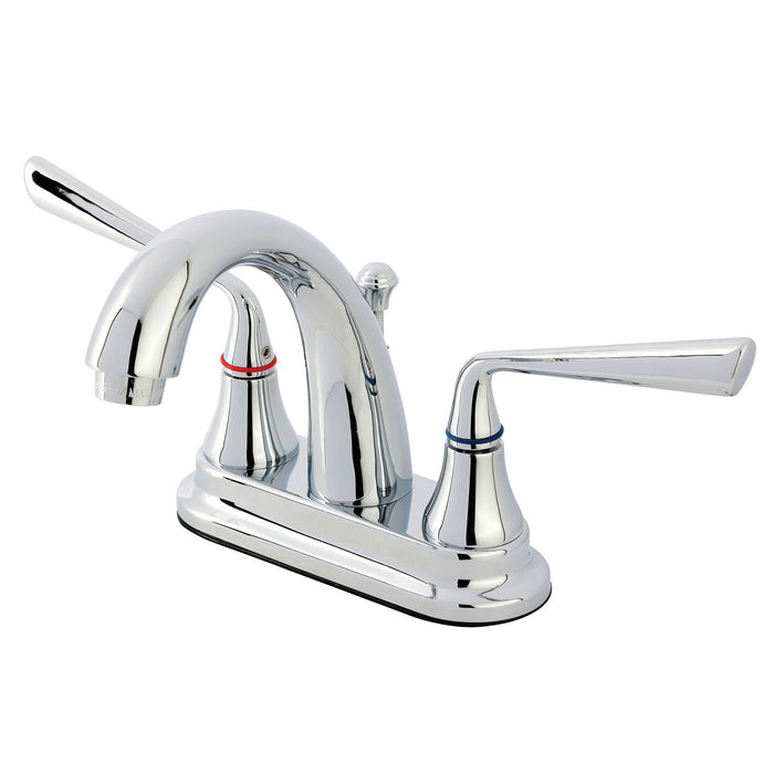 Kingston Tulare KS7611ZL - Silver Sage Double-Handle 3-Hole Deck Mount 4-Inch Centerset Bathroom Faucet with Brass Pop-Up, Polished Chrome