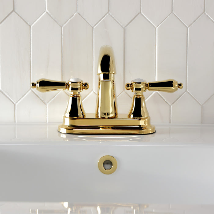 Kingston Heirloom KS7612BAL - Heirloom Double-Handle 3-Hole Deck Mount 4-Inch Centerset Bathroom Faucet with Brass Pop-Up, Polished Brass