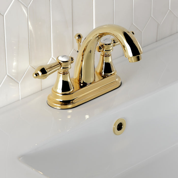 Kingston Heirloom KS7612BAL - Heirloom Double-Handle 3-Hole Deck Mount 4-Inch Centerset Bathroom Faucet with Brass Pop-Up, Polished Brass