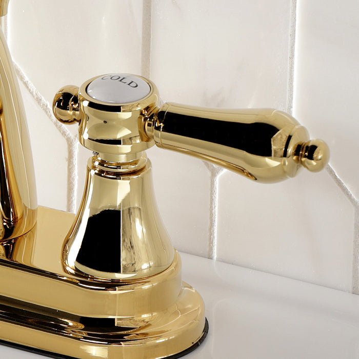 Kingston Heirloom KS7612BAL - Heirloom Double-Handle 3-Hole Deck Mount 4-Inch Centerset Bathroom Faucet with Brass Pop-Up, Polished Brass