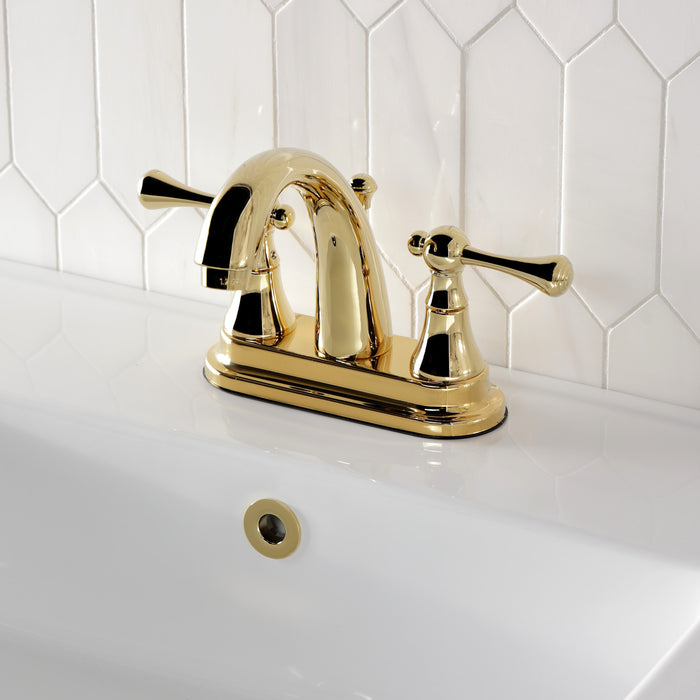 Kingston Tulare KS7612BL - English Vintage Double-Handle 3-Hole Deck Mount 4-Inch Centerset Bathroom Faucet with Brass Pop-Up, Polished Brass