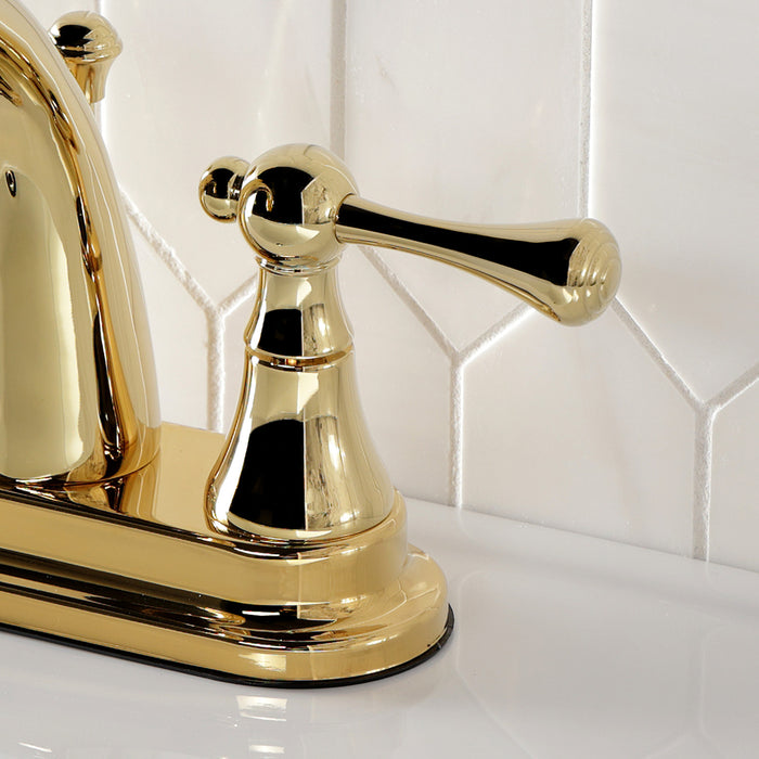 Kingston Tulare KS7612BL - English Vintage Double-Handle 3-Hole Deck Mount 4-Inch Centerset Bathroom Faucet with Brass Pop-Up, Polished Brass