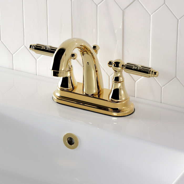 Kingston Tulare KS7612GL - Georgian Double-Handle 3-Hole Deck Mount 4-Inch Centerset Bathroom Faucet with Brass Pop-Up, Polished Brass