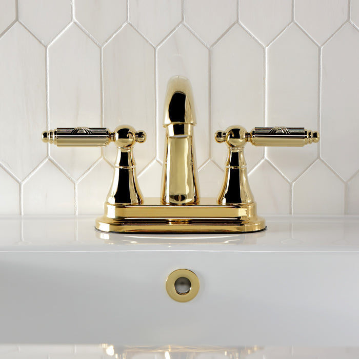 Kingston Tulare KS7612GL - Georgian Double-Handle 3-Hole Deck Mount 4-Inch Centerset Bathroom Faucet with Brass Pop-Up, Polished Brass