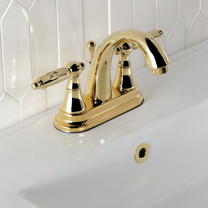 Kingston Tulare KS7612GL - Georgian Double-Handle 3-Hole Deck Mount 4-Inch Centerset Bathroom Faucet with Brass Pop-Up, Polished Brass