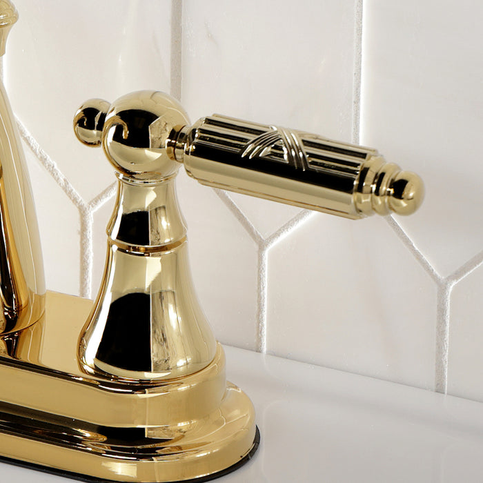 Kingston Tulare KS7612GL - Georgian Double-Handle 3-Hole Deck Mount 4-Inch Centerset Bathroom Faucet with Brass Pop-Up, Polished Brass