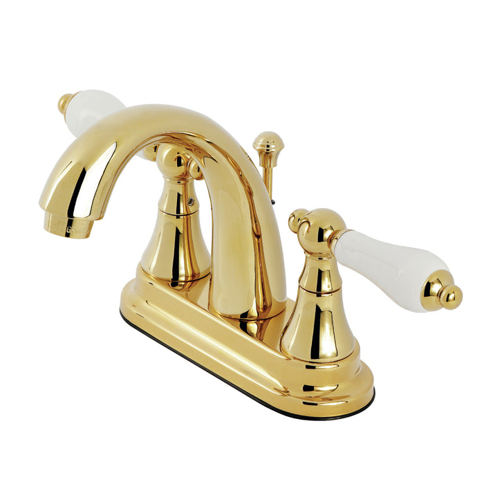 Kingston Tulare KS7612PL - English Vintage Double-Handle 3-Hole Deck Mount 4-Inch Centerset Bathroom Faucet with Brass Pop-Up, Polished Brass