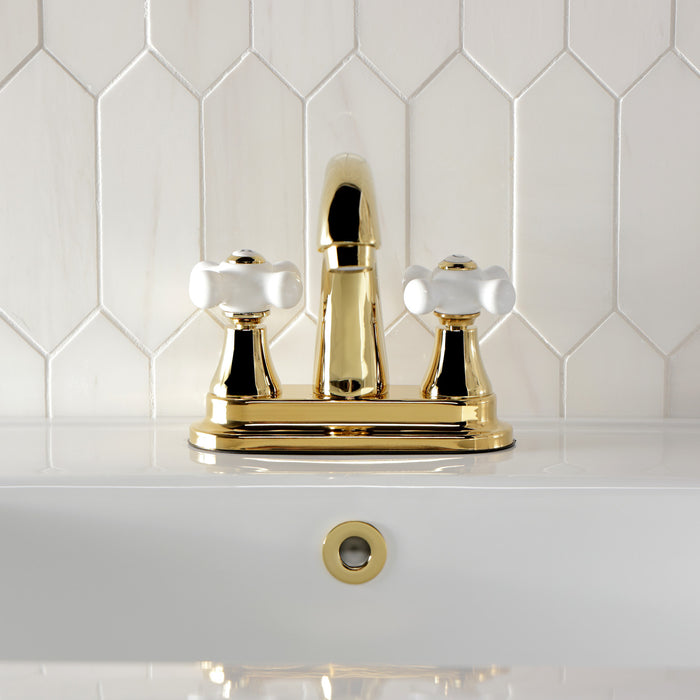 Kingston Heirloom KS7612PX - English Vintage Double-Handle 3-Hole Deck Mount 4-Inch Centerset Bathroom Faucet with Brass Pop-Up, Polished Brass