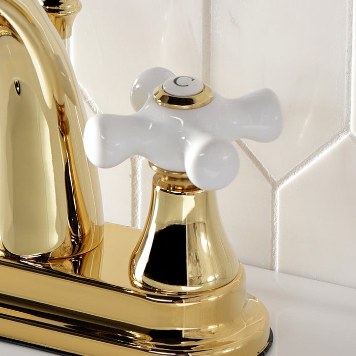 Kingston Heirloom KS7612PX - English Vintage Double-Handle 3-Hole Deck Mount 4-Inch Centerset Bathroom Faucet with Brass Pop-Up, Polished Brass