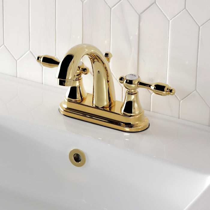 Kingston Heirloom KS7612TAL - Tudor Double-Handle 3-Hole Deck Mount 4-Inch Centerset Bathroom Faucet with Brass Pop-Up, Polished Brass