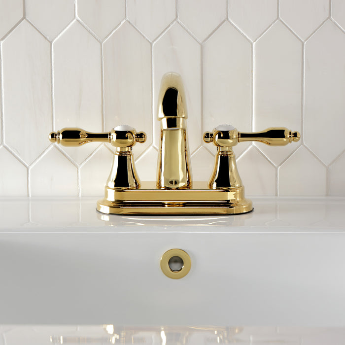 Kingston Heirloom KS7612TAL - Tudor Double-Handle 3-Hole Deck Mount 4-Inch Centerset Bathroom Faucet with Brass Pop-Up, Polished Brass