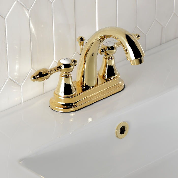 Kingston Heirloom KS7612TAL - Tudor Double-Handle 3-Hole Deck Mount 4-Inch Centerset Bathroom Faucet with Brass Pop-Up, Polished Brass