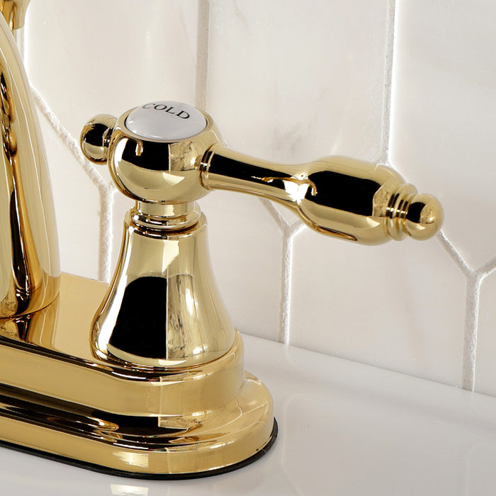 Kingston Heirloom KS7612TAL - Tudor Double-Handle 3-Hole Deck Mount 4-Inch Centerset Bathroom Faucet with Brass Pop-Up, Polished Brass