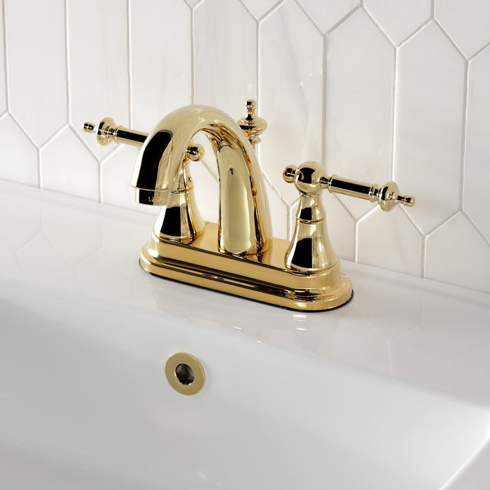 Kingston Tulare KS7612TL - Templeton Double-Handle 3-Hole Deck Mount 4-Inch Centerset Bathroom Faucet with Brass Pop-Up, Polished Brass