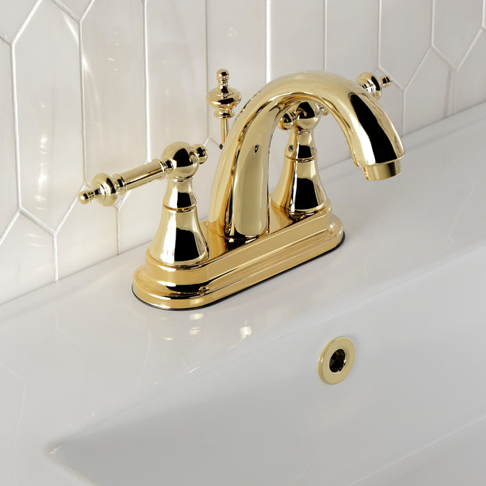 Kingston Tulare KS7612TL - Templeton Double-Handle 3-Hole Deck Mount 4-Inch Centerset Bathroom Faucet with Brass Pop-Up, Polished Brass