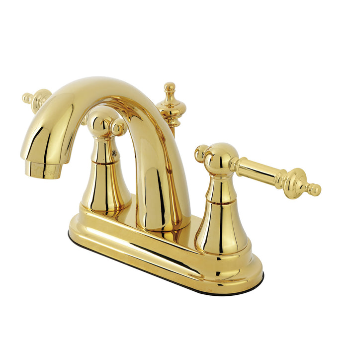 Templeton KS7612TL Two-Handle 3-Hole Deck Mount 4" Centerset Bathroom Faucet with Brass Pop-Up, Polished Brass