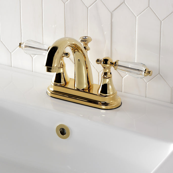 Kingston Heirloom KS7612WLL - Wilshire Double-Handle 3-Hole Deck Mount 4-Inch Centerset Bathroom Faucet with Brass Pop-Up, Polished Brass
