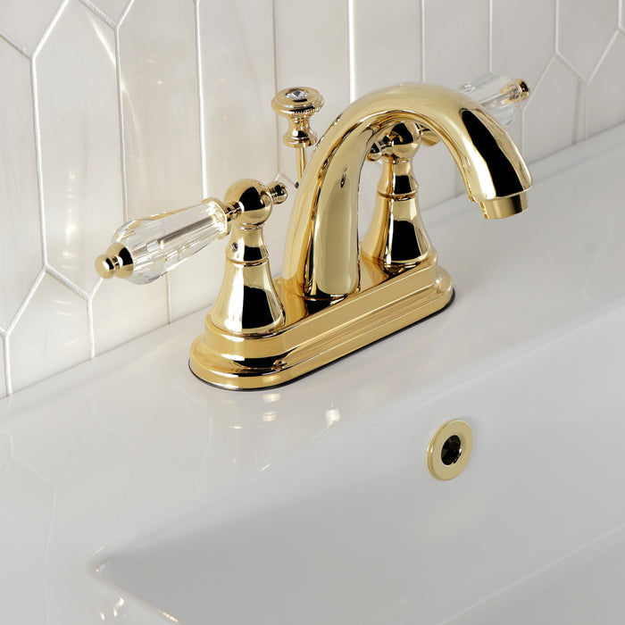 Kingston Heirloom KS7612WLL - Wilshire Double-Handle 3-Hole Deck Mount 4-Inch Centerset Bathroom Faucet with Brass Pop-Up, Polished Brass