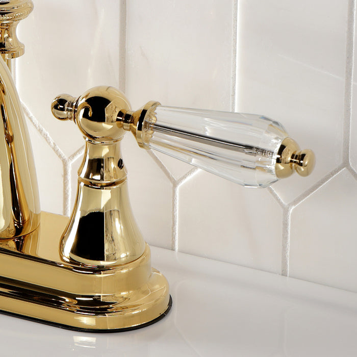 Kingston Heirloom KS7612WLL - Wilshire Double-Handle 3-Hole Deck Mount 4-Inch Centerset Bathroom Faucet with Brass Pop-Up, Polished Brass