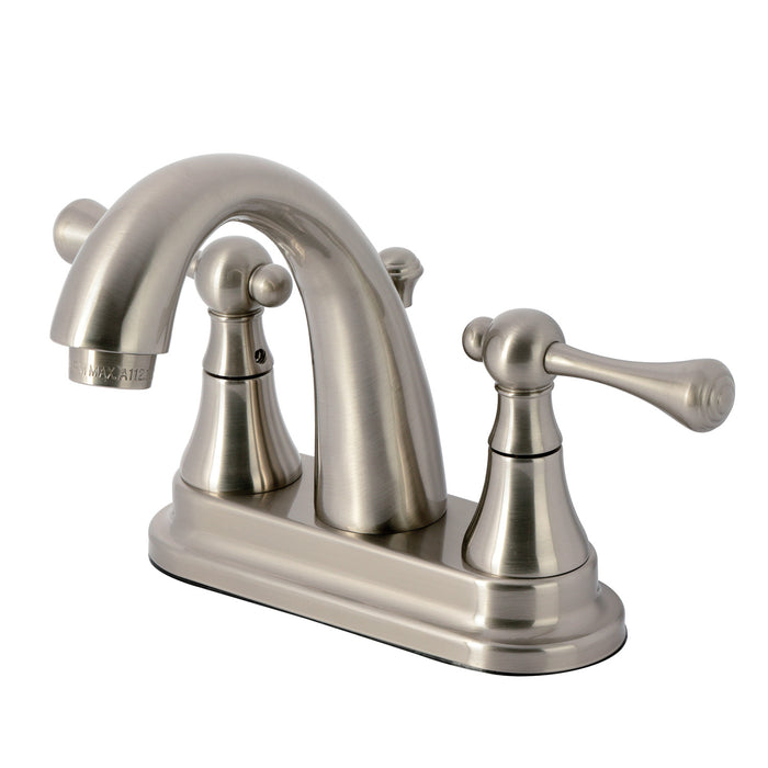 Kingston Tulare KS7618BL - English Vintage Double-Handle 3-Hole Deck Mount 4-Inch Centerset Bathroom Faucet with Brass Pop-Up, Brushed Nickel