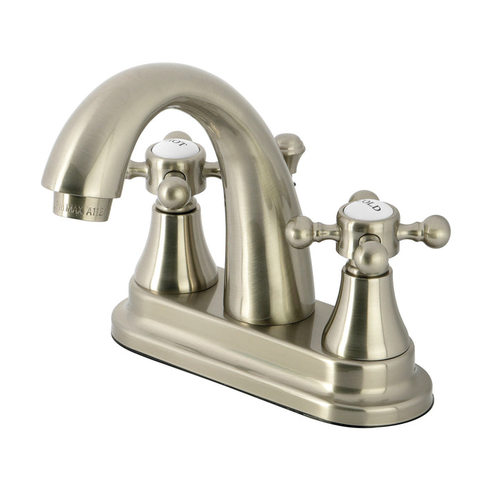 Kingston Tulare KS7618BX - English Vintage Double-Handle 3-Hole Deck Mount 4-Inch Centerset Bathroom Faucet with Brass Pop-Up, Brushed Nickel