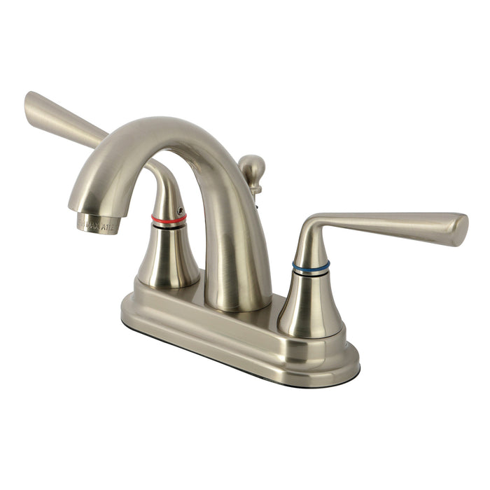 Kingston Tulare KS7618ZL - Silver Sage Double-Handle 3-Hole Deck Mount 4-Inch Centerset Bathroom Faucet with Brass Pop-Up, Brushed Nickel