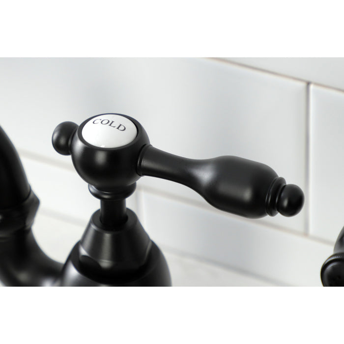 Kingston Heirloom KS7750TALBS - Tudor Two-Handle 3-Hole Deck Mount Bridge Kitchen Faucet with Brass Sprayer, Matte Black
