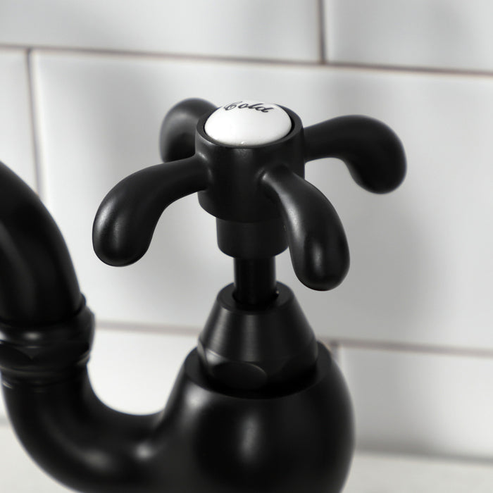 Kingston Heirloom KS7750TXBS - French Country Two-Handle 3-Hole Deck Mount Bridge Kitchen Faucet with Brass Sprayer, Matte Black