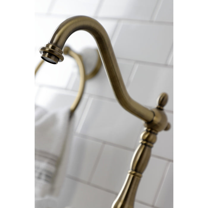 Kingston Heirloom KS7753TALBS - Tudor Two-Handle 3-Hole Deck Mount Bridge Kitchen Faucet with Brass Sprayer, Antique Brass