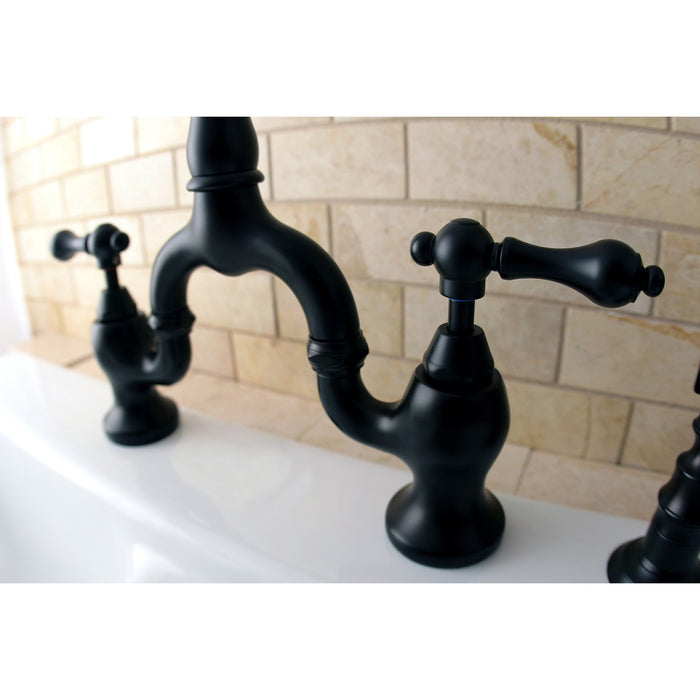 Kingston Heirloom KS7755ALBS - English Country Two-Handle 3-Hole Deck Mount Bridge Kitchen Faucet with Brass Sprayer, Oil Rubbed Bronze