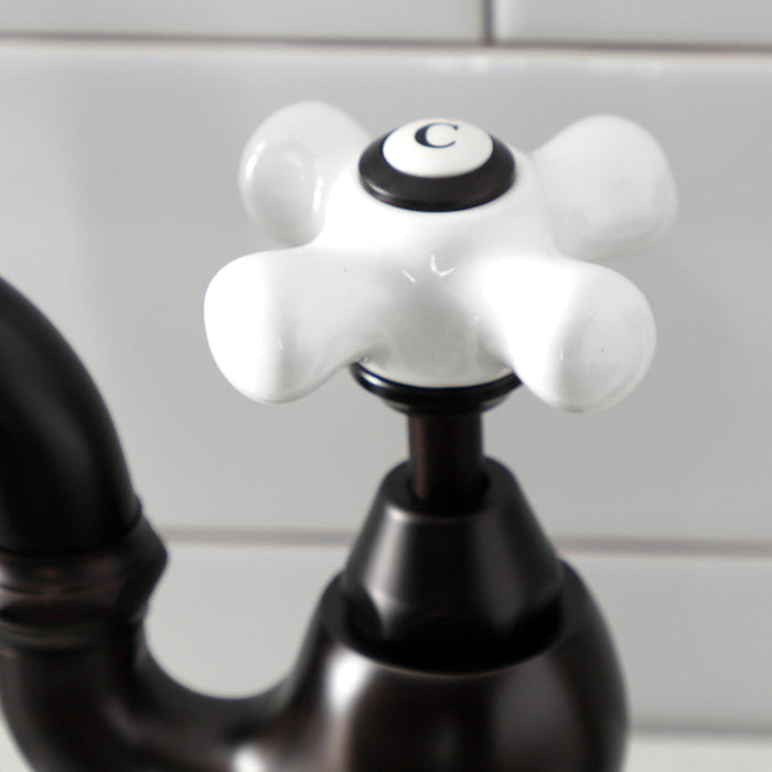 Kingston Heirloom KS7755PXBS - English Country Two-Handle 3-Hole Deck Mount Bridge Kitchen Faucet with Brass Sprayer, Oil Rubbed Bronze