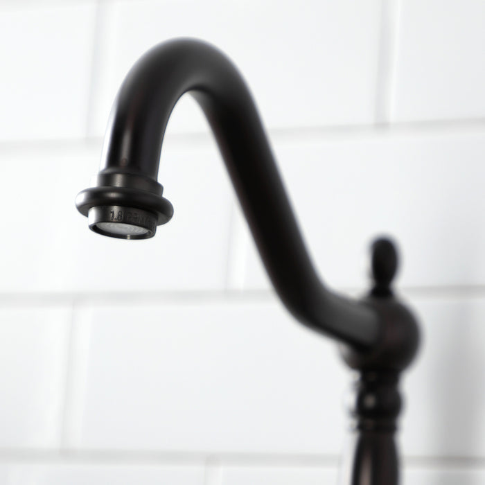 Kingston Heirloom KS7755TXBS - French Country Two-Handle 3-Hole Deck Mount Bridge Kitchen Faucet with Brass Sprayer, Oil Rubbed Bronze