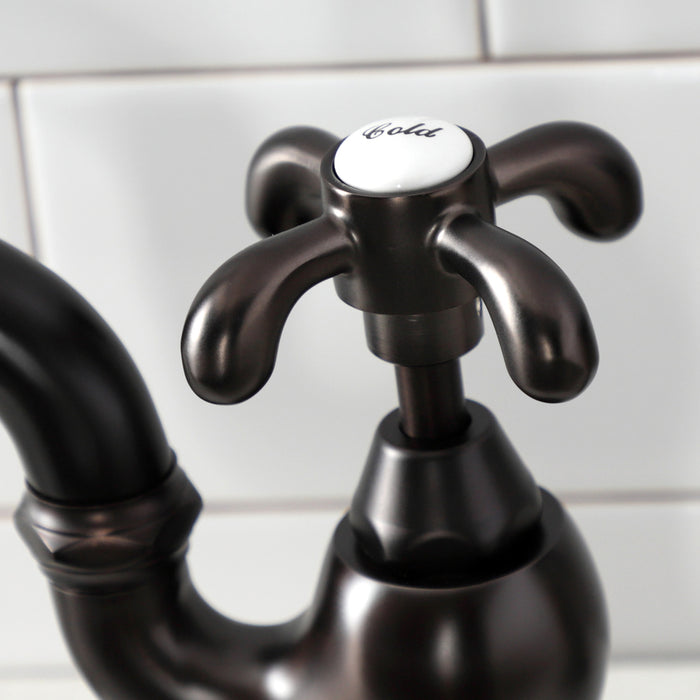 Kingston Heirloom KS7755TXBS - French Country Two-Handle 3-Hole Deck Mount Bridge Kitchen Faucet with Brass Sprayer, Oil Rubbed Bronze