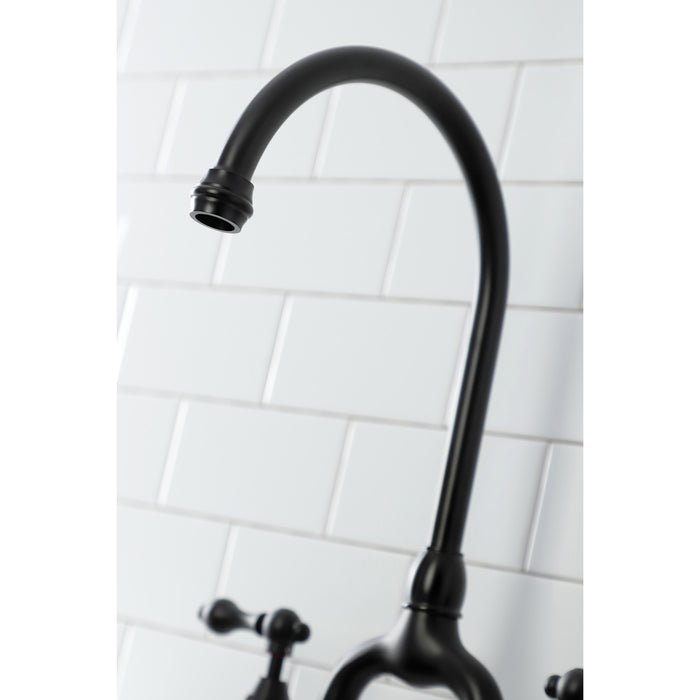 English Country KS7790ALBS Two-Handle 3-Hole Deck Mount Bridge Kitchen Faucet with Brass Side Sprayer, Matte Black