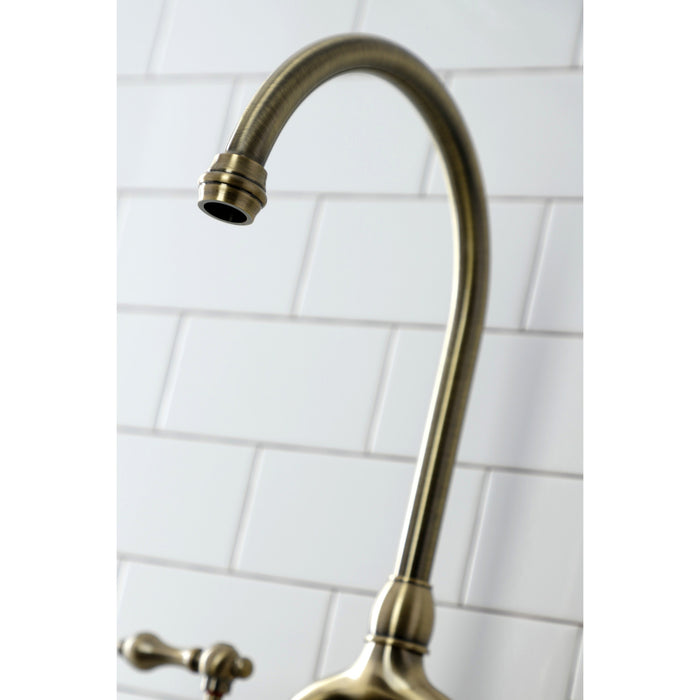 Kingston Heirloom KS7793ALBS - English Country Two-Handle 3-Hole Deck Mount Bridge Kitchen Faucet with Brass Sprayer, Antique Brass