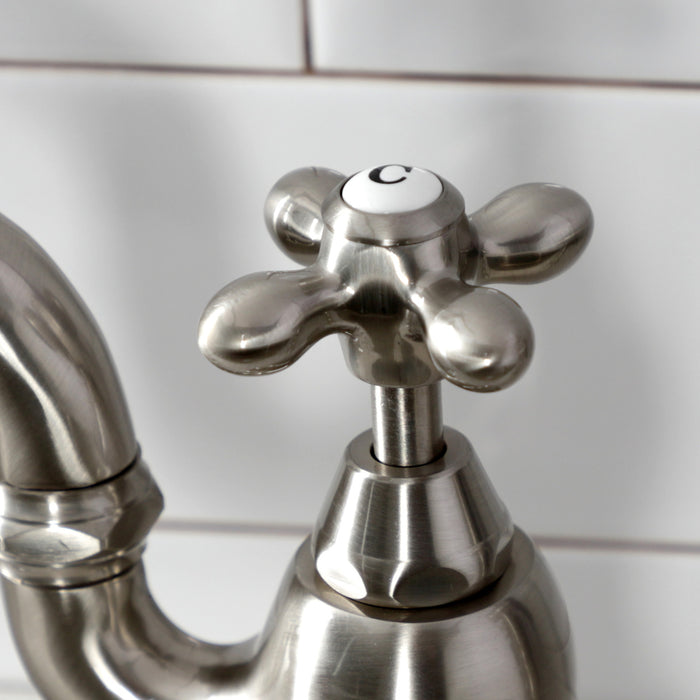 Kingston Heirloom KS7798AXBS - English Country Two-Handle 3-Hole Deck Mount Bridge Kitchen Faucet with Brass Sprayer, Brushed Nickel