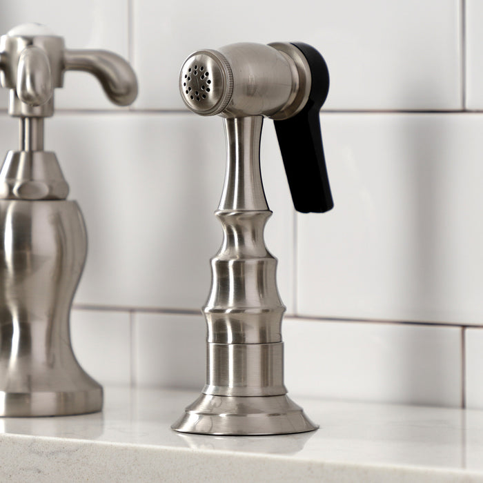 Kingston Heirloom KS7798TXBS - French Country Two-Handle 3-Hole Deck Mount Bridge Kitchen Faucet with Brass Sprayer, Brushed Nickel