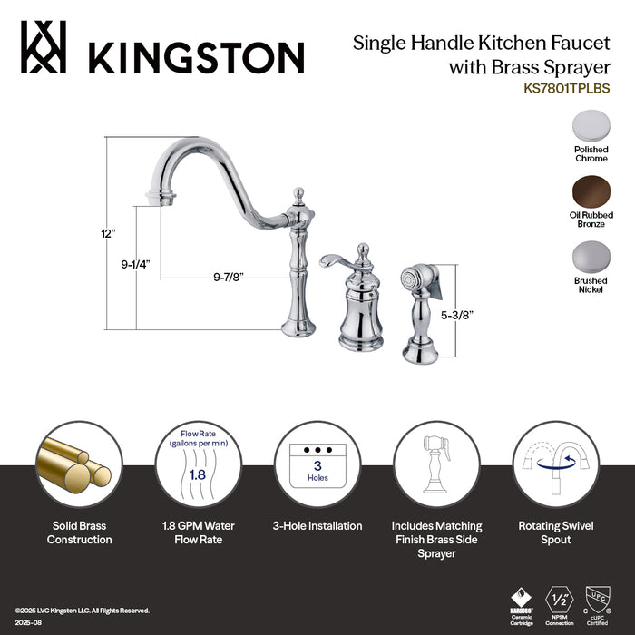 Kingston Brass Templeton KS7808TPLBS Single-Handle 3-Hole
