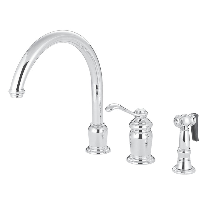 Kingston Tulare KS7821TLBS - Templeton Single-Handle 3-Hole Widespread Kitchen Faucet with Brass Sprayer, Polished Chrome