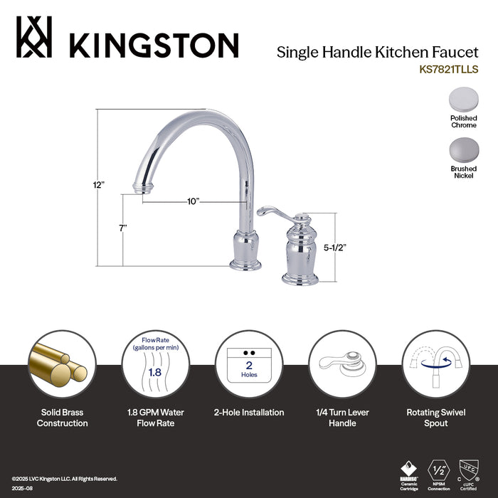 Kingston Templeton KS7828TLLS Single-Handle 2-Hole Widespread Kitchen Faucet, Brushed Nickel