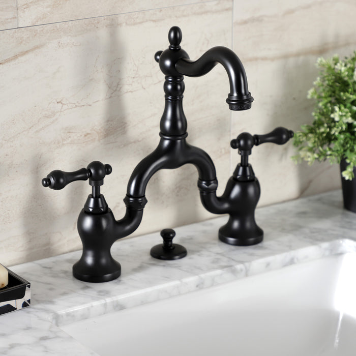 Kingston Heirloom KS7970AL - English Country Two-Handle 3-Hole Deck Mount Bridge Bathroom Faucet with Brass Pop-Up, Matte Black