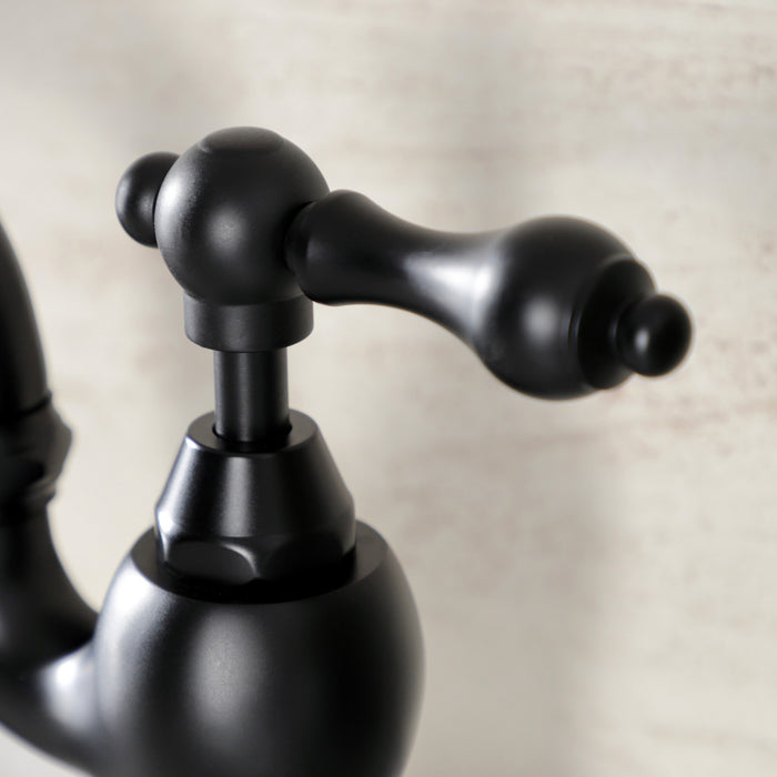 Kingston Heirloom KS7970AL - English Country Two-Handle 3-Hole Deck Mount Bridge Bathroom Faucet with Brass Pop-Up, Matte Black