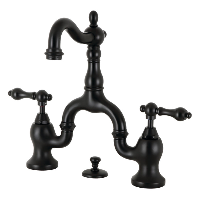 Kingston Heirloom KS7970AL - English Country Two-Handle 3-Hole Deck Mount Bridge Bathroom Faucet with Brass Pop-Up, Matte Black